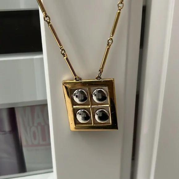 Vintage Artistry 2 toned gold and silver tone metal bar chain necklace modernist - Picture 5 of 5